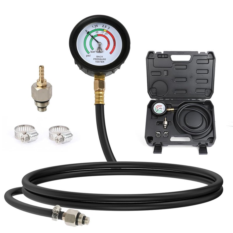 DUOYI Exhaust Back Pressure Tester Kit with Carrying Case,Professional Automotive Exhaust Back Pressure Gauge Kit with 6-Foot Hose,2.5" HD Gauge,M12 & M18 Adapter - Image 1